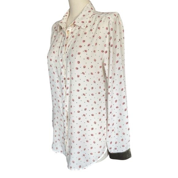 Loft White Floral Collared Long Sleeve Button Up Lightweight Blouse Women's Sz M - Picture 2 of 10